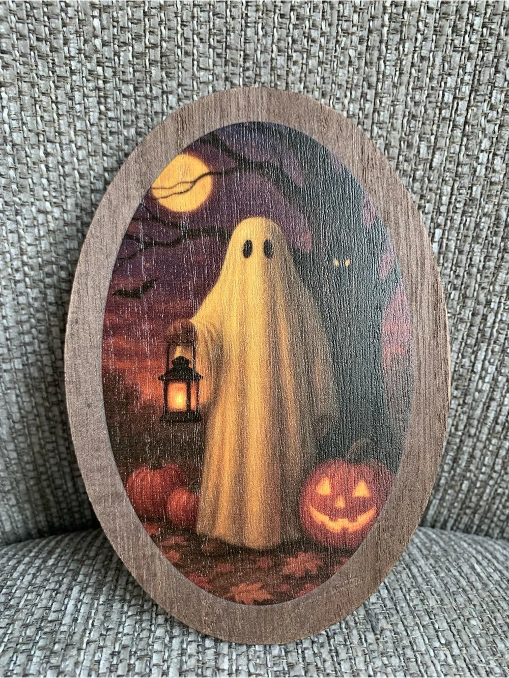 Halloween Black Cat, Raven & Ghost Wooden Icon Set of 3 Seasonal Decor